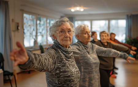 Senior Women Engaging in Group Exercise Class, Active Retirement Lifestyleの素材