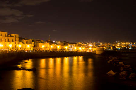 Ortygia Island's Coast by Night in Syracuseの写真素材