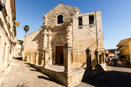 Front View of Church of Annunziata in Palazzolo Acreide, Province of Syracuse, Italy.