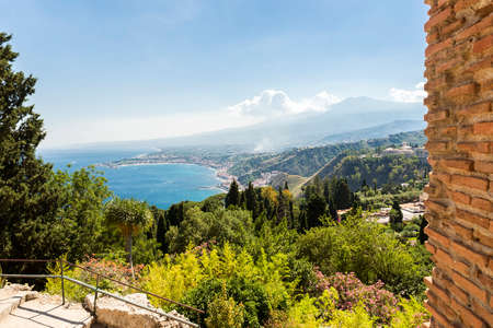 Beautiful Seascapes from above in Taormina, Province of Messina, Sicily, Italy.の写真素材