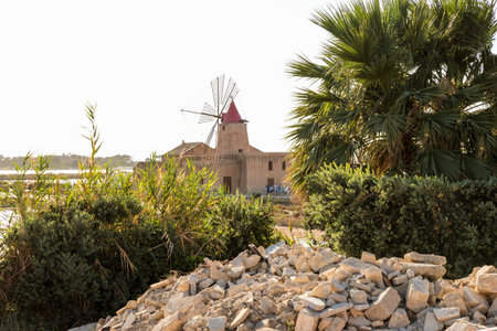 Beautiful Sceneries of The Nature Reserve of the "Saline dello Stagnone" in Marsala, Trapani Province, Sicily, Italy.の写真素材