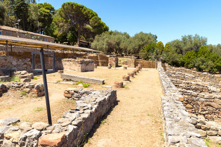 Old Ruins of The Public Baths in The Archaeological Park of Tindari, in Messina Province, Italy.の写真素材