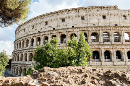 Exterior Architectural Sights of The Roman Colosseum (Colosseo Romano) in Rome, Lazio Province, Italy.の写真素材