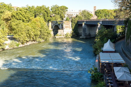 Beautiful Cityscapes of The Tiber (Fiume Tevere) in Rome, Lazio Province, Italy.の写真素材