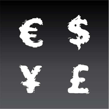 Grunge currency symbols (Euro, Dollar, Pound, Yen)のイラスト素材