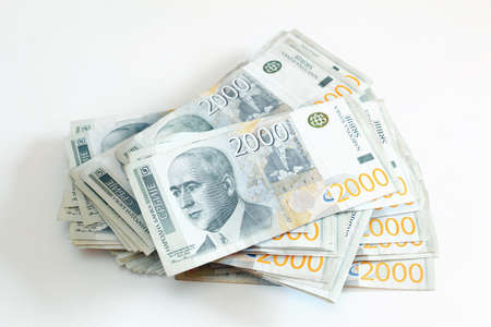 Serbian Currency - A Heap of 2000 Dinar Banknotesの写真素材