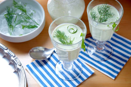 Cucumber soup - cold served healthy mealの写真素材