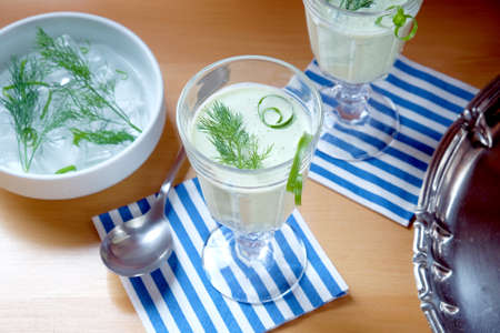 Cucumber soup - cold served healthy mealの写真素材