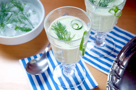 Cucumber soup - cold served healthy mealの写真素材