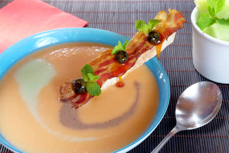 Melon soup - cold served healthy mealの写真素材
