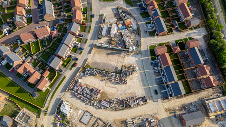 Aerial view of the construction site of a new multi-storey residential buildingの写真素材