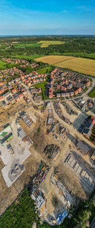 Aerial view of the construction site of a new house in Polandの写真素材