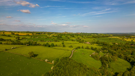 Aerial view of a rural landscape in the countryside in springtimeの写真素材