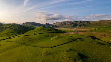 Aerial view of the landscape in the Yorkshire Dales National Parkの写真素材