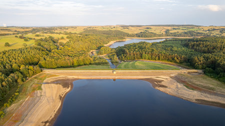 Aerial view of a dam on the Vistula river in Polandの写真素材