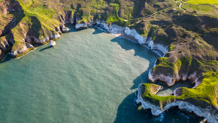 Aerial view of the cliffs on the Jurassic Coast in Dorsetの写真素材