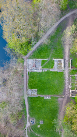 Aerial view of the old cemetery in the middle of the parkの写真素材
