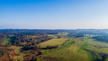 Aerial view of a meadow in the countryside in winter.の写真素材