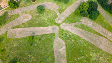 Aerial view of a golf course in the countryside. Top viewの写真素材