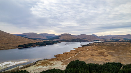 Aerial view of Loch Lomond in the Scottish Highlands.の写真素材