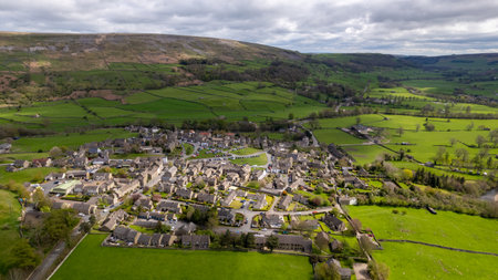 Aerial view of a village in the Cotswolds, UKの写真素材