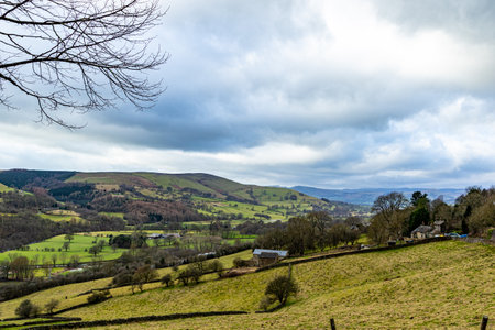 Panoramic view of the English Lake District in early spring.の写真素材