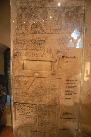 Egyptian hieroglyphs on the wall of an ancient templeの写真素材