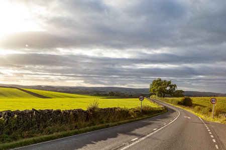Country road in the Yorkshire Dales National Park, England, UKの写真素材