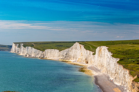 White chalk cliffs at Etretat, Normandy, France in a beautiful summer dayの写真素材