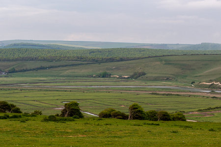 View of the South Downs from the top of a hill, UKの写真素材