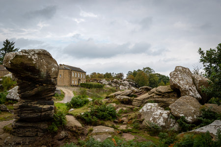 A view of a stone house in the Yorkshire Dales National Parkの写真素材