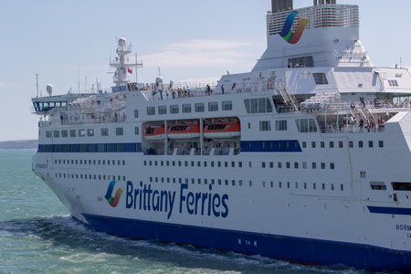 Ferry in the port of Hamburg on the island of Usedomの写真素材