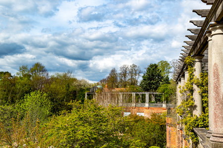 Beautiful view of the old house from the terrace on a sunny dayの写真素材
