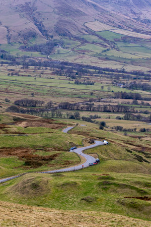 Mountain road in Snowdonia National Park, Wales, UKの写真素材