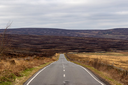 Road in the Scottish Highlands, United Kingdom. The road is a long distanceの写真素材