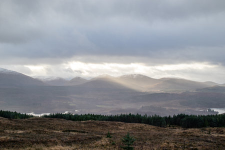 Dramatic Sky over the Scottish Highlands during a cloudy day.の写真素材