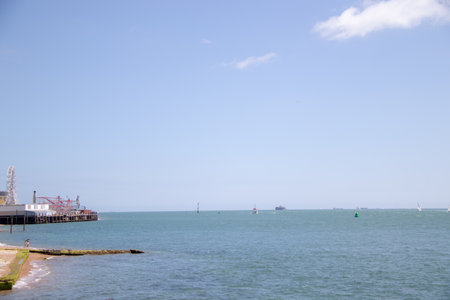 View of the sea and the pier on a sunny summer day.の写真素材