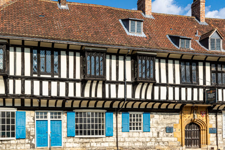 Facade of a traditional English half-timbered house in Oxford, United Kingdomの写真素材