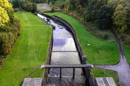 Aerial view of a lock in the River Avon, UK