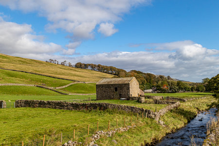 Old irish farmhouse in the Yorkshire Dales, England.の写真素材