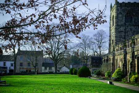 A view of the grounds of St Mary's Church in Cambridge, England.の写真素材