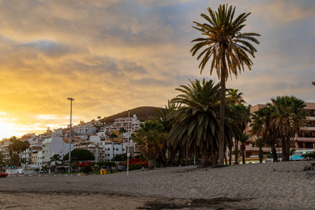 Sunset at Playa de las Americas in Tenerife Canary Islands Spainの写真素材