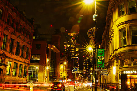 Street view of London at night.の写真素材