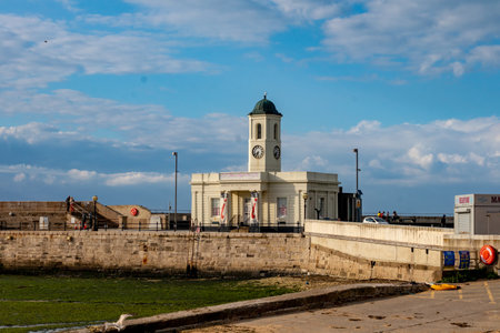 Port of Essaouira, Morocco, Africa. Clock tower in Essaouiraの写真素材