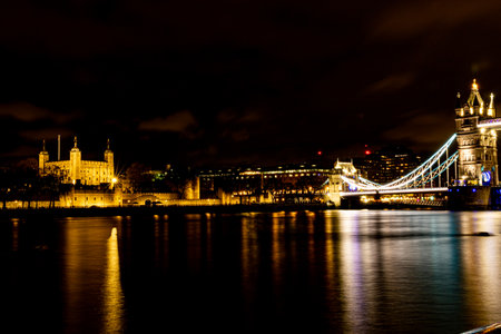 Tower Bridge at night, London, UK. Long exposure.の写真素材