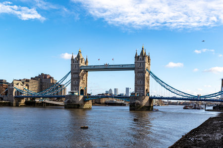Tower Bridge in London, UK in a beautiful summer day with blue skyの写真素材