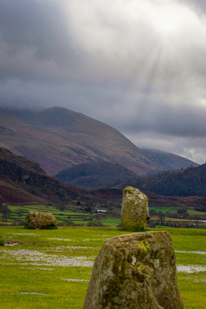 Dramatic landscape image of a stone circle in the Lake Districtの写真素材