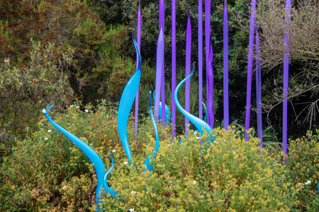 Colorful flower decoration in the park, closeup of photo.の写真素材