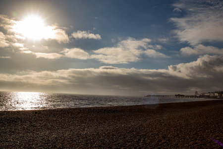 Sunset on the beach of the Baltic Sea in Gdansk, Poland.の写真素材