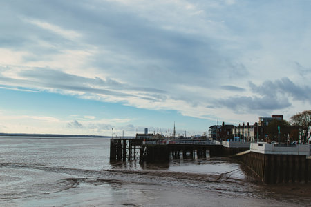 A view of the pier at the North Sea in Wiltshireの写真素材